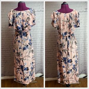 Pink blush maternity dress size medium pink with blue floral print